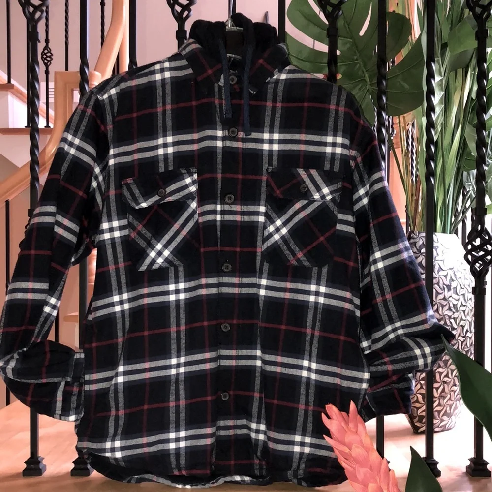 Chaps Denim Man’s 100% Cotton Flannel Plaid Jacket/Hoodie Size M